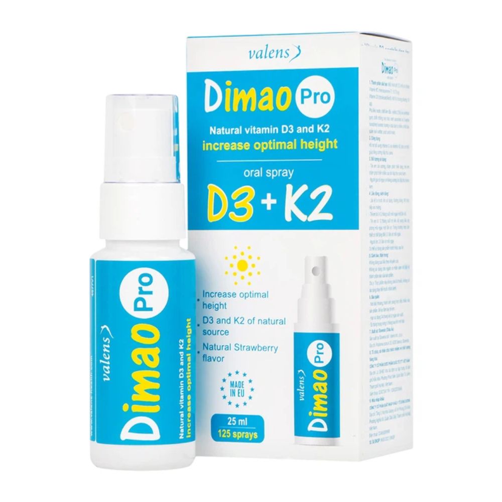 Xịt Dimao Pro Oral Spray D3 + K2 hỗ trợ bổ sung vitamin D và vitamin K2 (25ml)