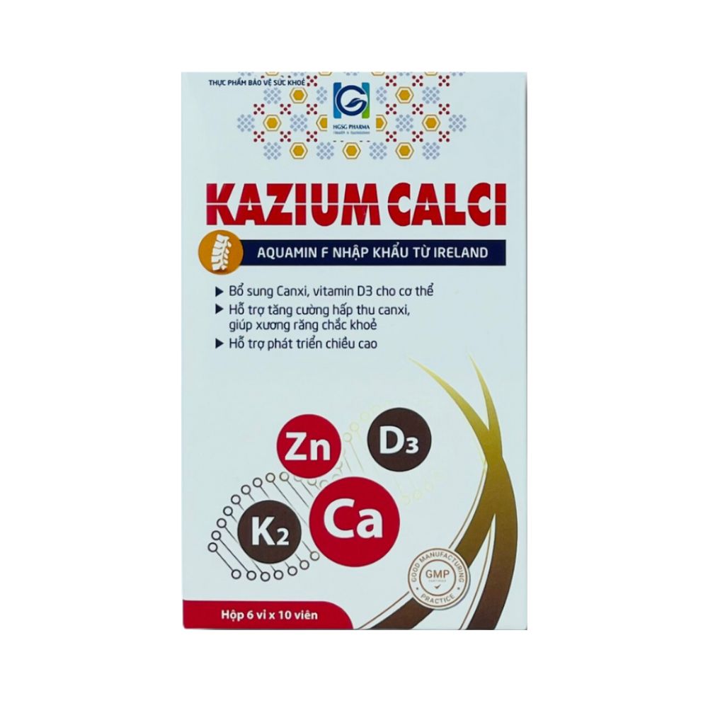 Viên uống hỗ trợ phát triển chiều cao, giúp xương chắc khoẻ KAZIUM CALCI (Hộp 6 vỉ x 10 viên)