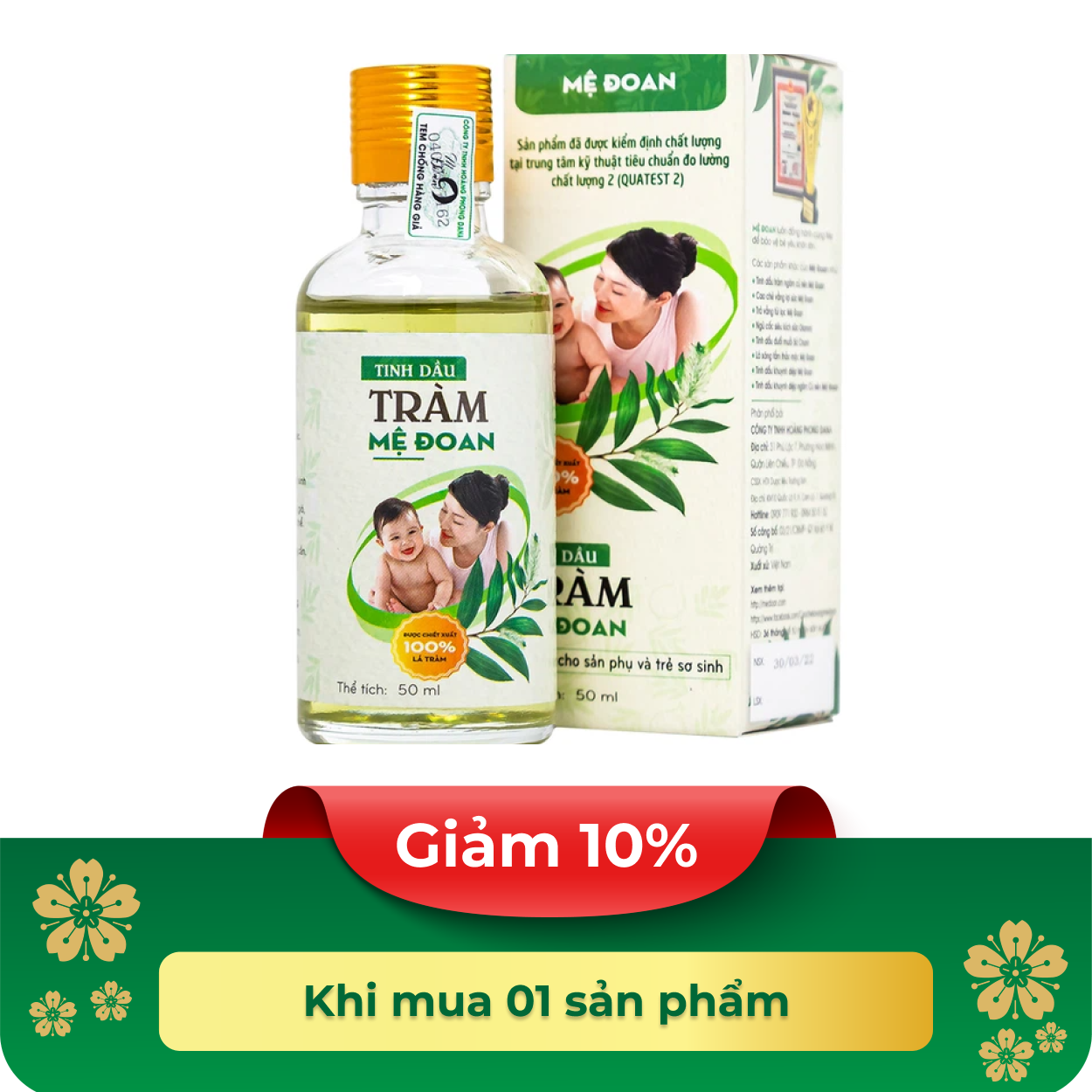 Tinh dầu Tràm Mệ Đoan hỗ trợ phòng giảm các chứng cảm cúm, sổ mũi, ho, ngạt mũi (50ml)