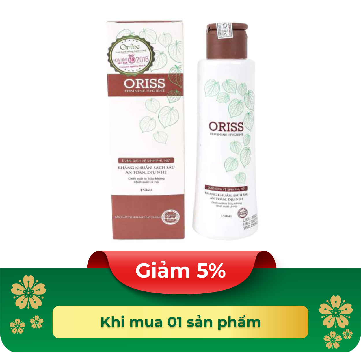 Dung dịch vệ sinh phụ nữ Oriss Feminine Hygiene kháng khuẩn, sạch sâu (150ml)