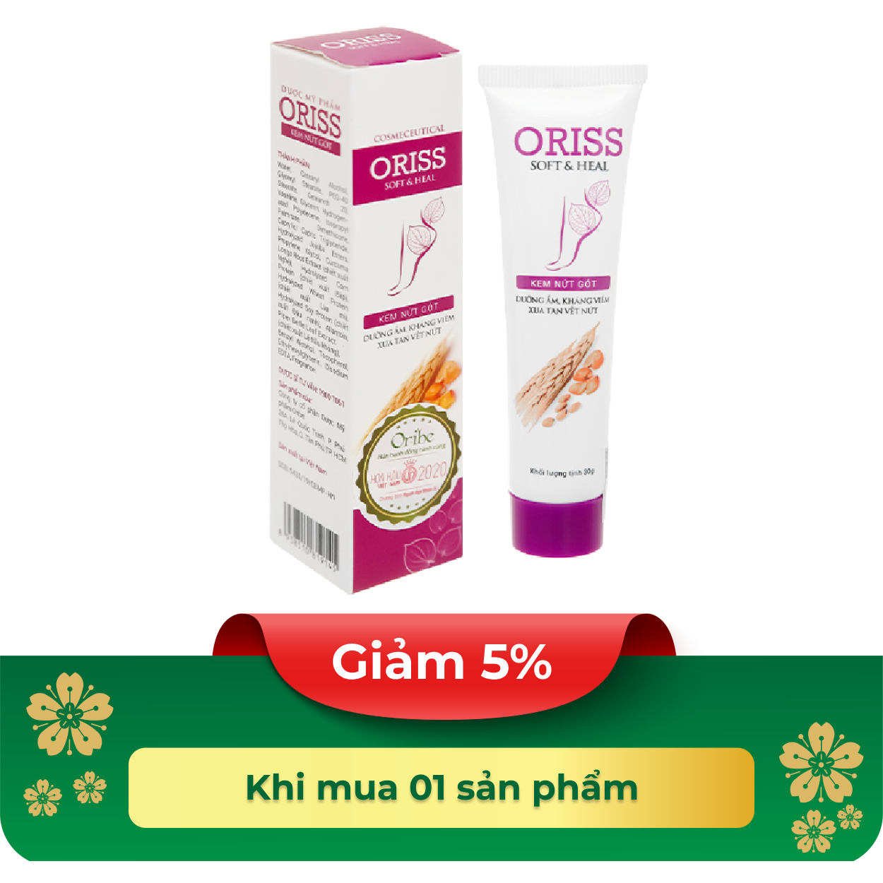 Kem Oriss Soft & Heal giảm nứt nẻ gót chân (Tuýp 30g)