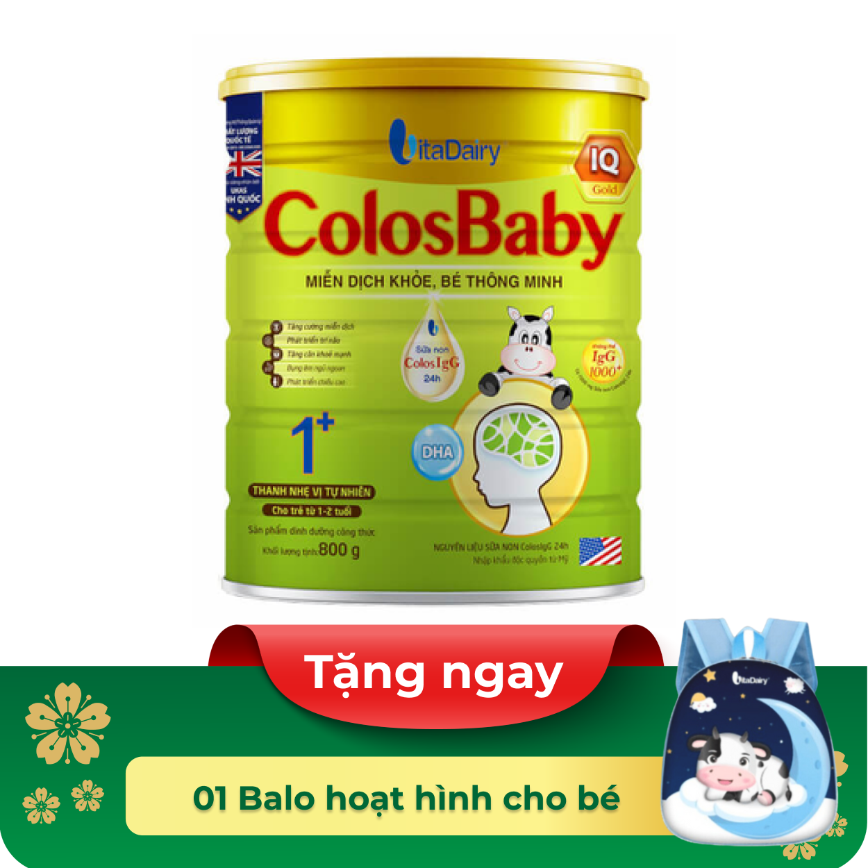 Sữa bột Colosbaby IQ Gold 1+ tăng cường miễn dịch, giúp bé thông minh (800g)