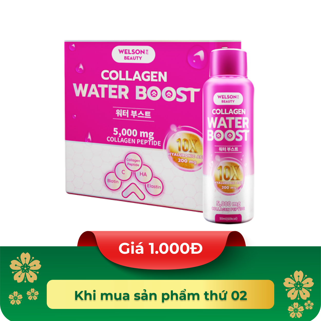 Nước uống Collagen Welson Beauty 10x water boost (6 chai)