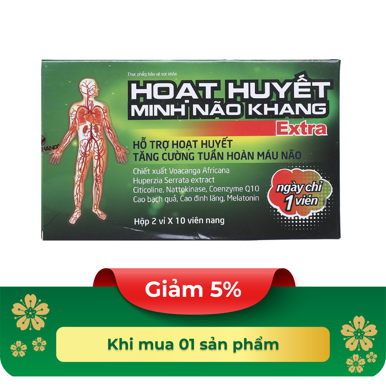 Thực phẩm bảo vệ sức khoẻ Hoạt Huyết Minh Não Khang Extra (20 viên)