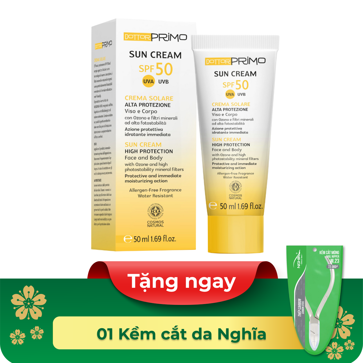 Kem chống nắng DottorPrimo Sun Cream SPF50 dành cho da nhạy cảm (50ml)