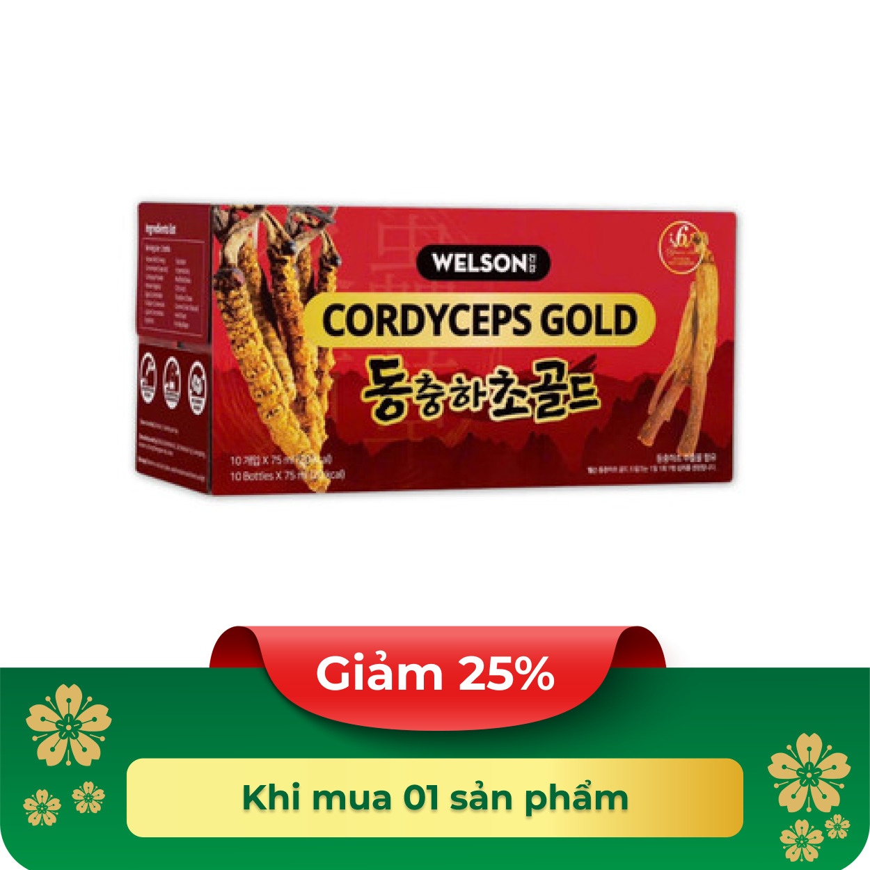 Thực phẩm bổ sung Nước uống Đông Trùng Hạ Thảo - Welson Cordyceps Gold - Hộp 10 Chai (75ml)