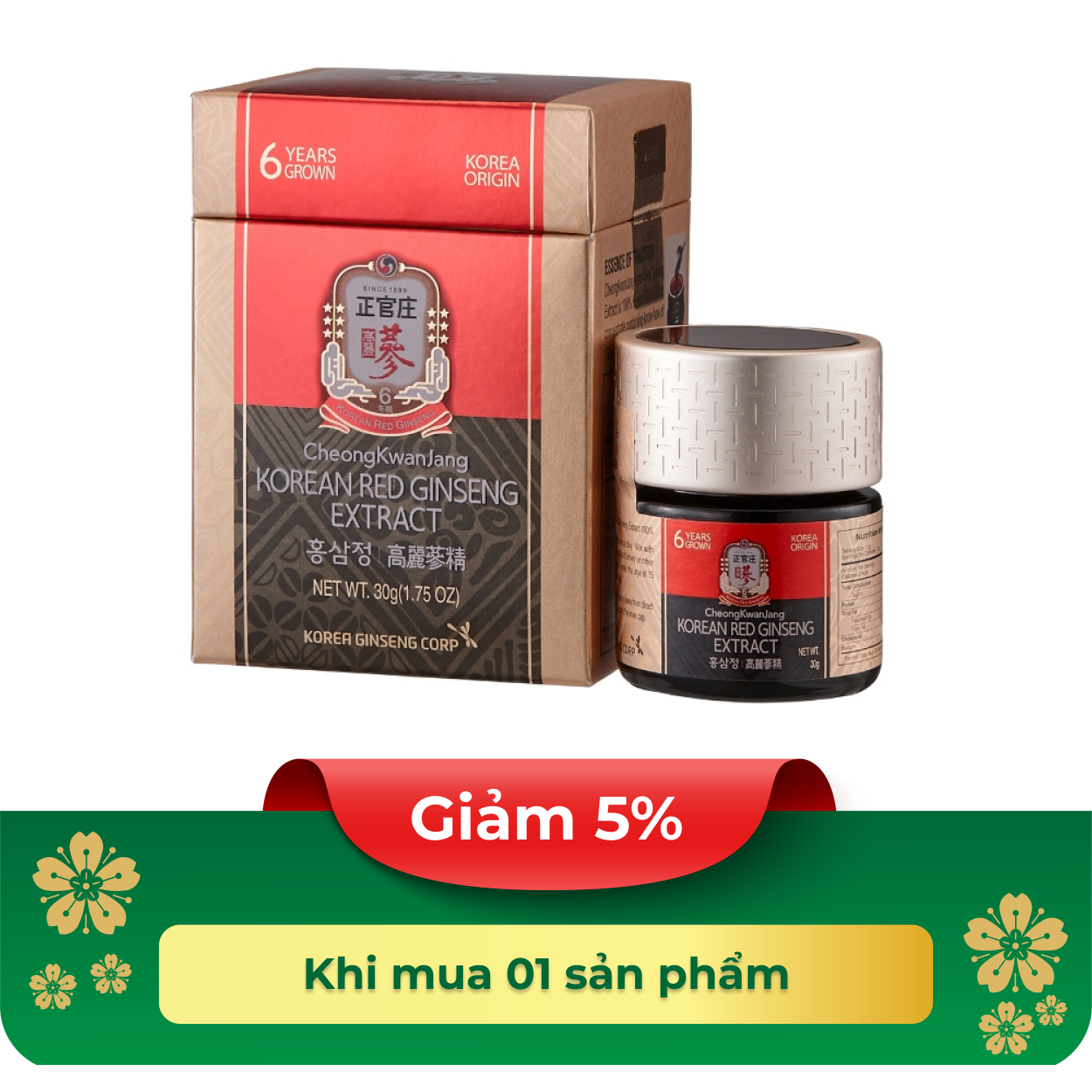 Thực phẩm bảo vệ sức khoẻ Korean Red Ginseng Extract 30g (Tinh chất hồng sâm cô đặc)