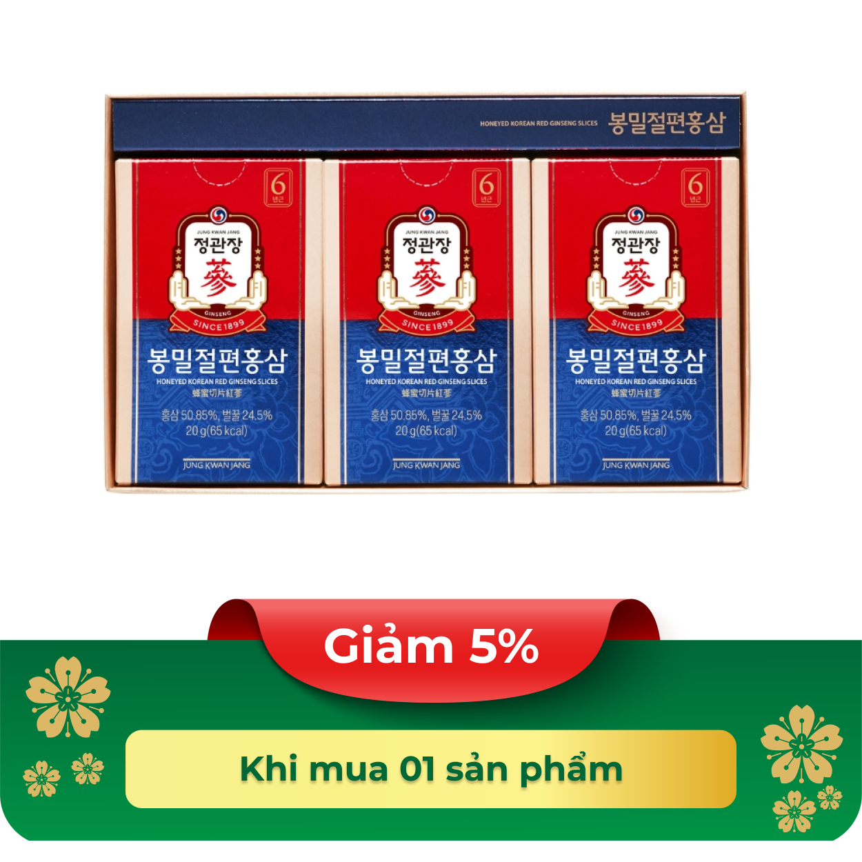 Thực phẩm bảo vệ sức khoẻ Honeyed Korean Red Ginseng Slice - Hộp 6 gói