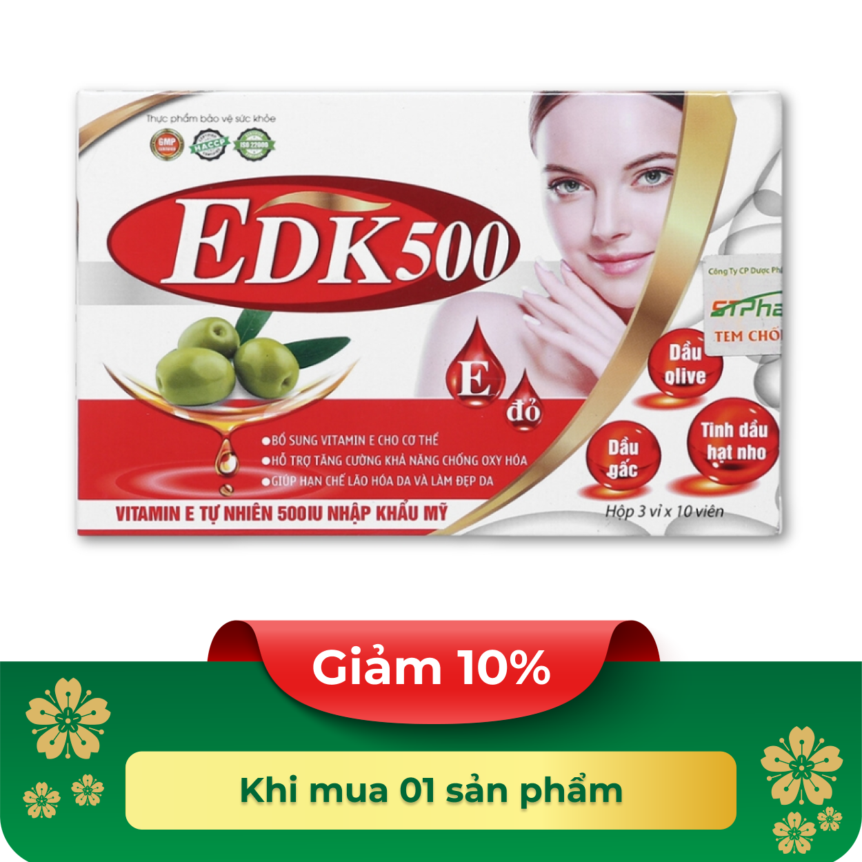 Thực phẩm bảo vệ sức khoẻ EDK500 bổ sung Vitamin E - Hộp 30 viên