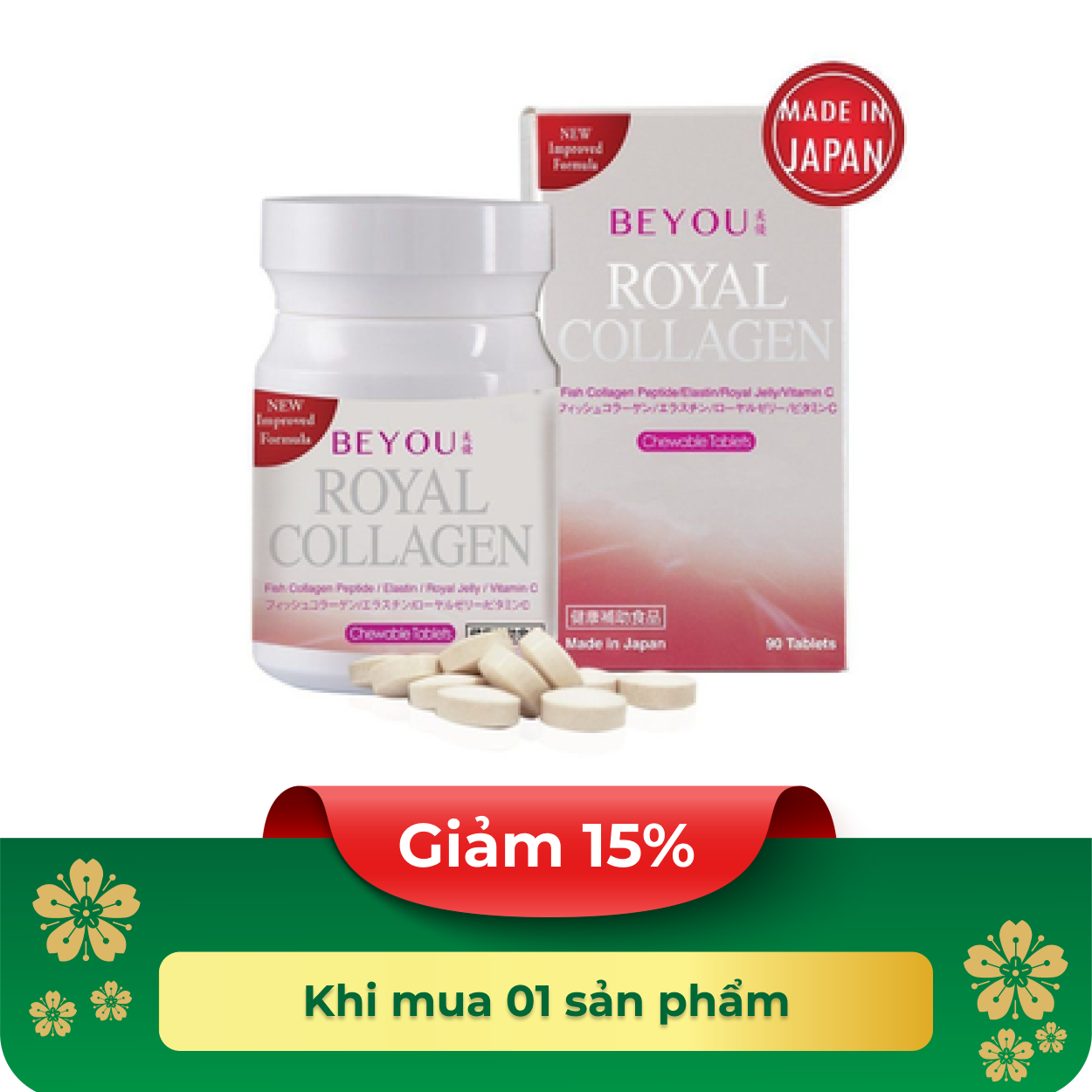 Thực phẩm bảo vệ sức khỏe Beyou Royal Collagen (90 viên)