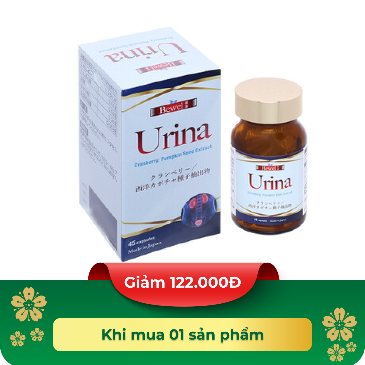 Thực phẩm bảo vệ sức khoẻ BEWEL URINA - Hộp 45 Viên