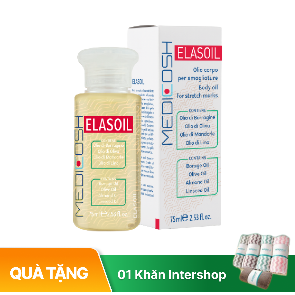 Dầu dưỡng Medicosh Elasoil giúp dưỡng ẩm, giảm rạn và đều màu da (chai 75ml)