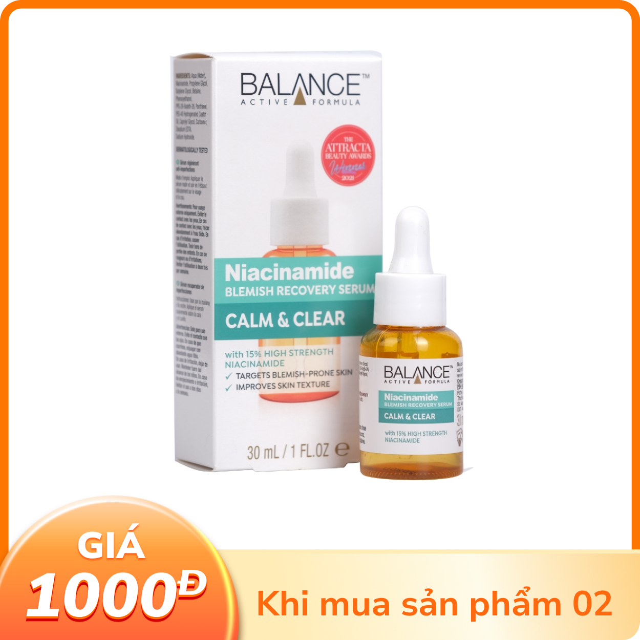 Serum Ngừa Mụn Mờ Thâm Balance Active Formula Niacinamide Blemish Recovery Serum 30ml