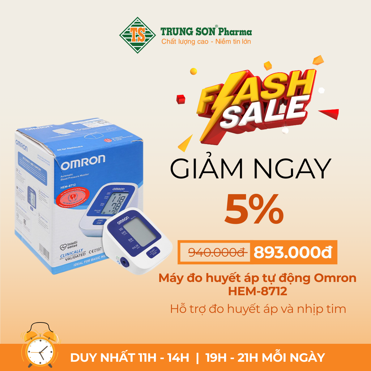 Máy đo huyết áp tự động Omron HEM-8712 hỗ trợ đo huyết áp và nhịp tim