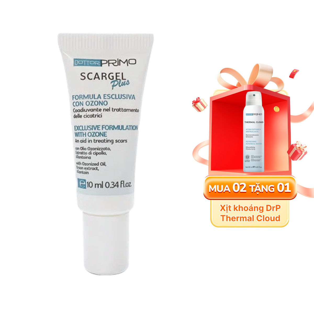 Gel Dottorprimo Scargel Plus hỗ trợ điều trị sẹo, ngừa thâm đỏ (Chai 10Ml)