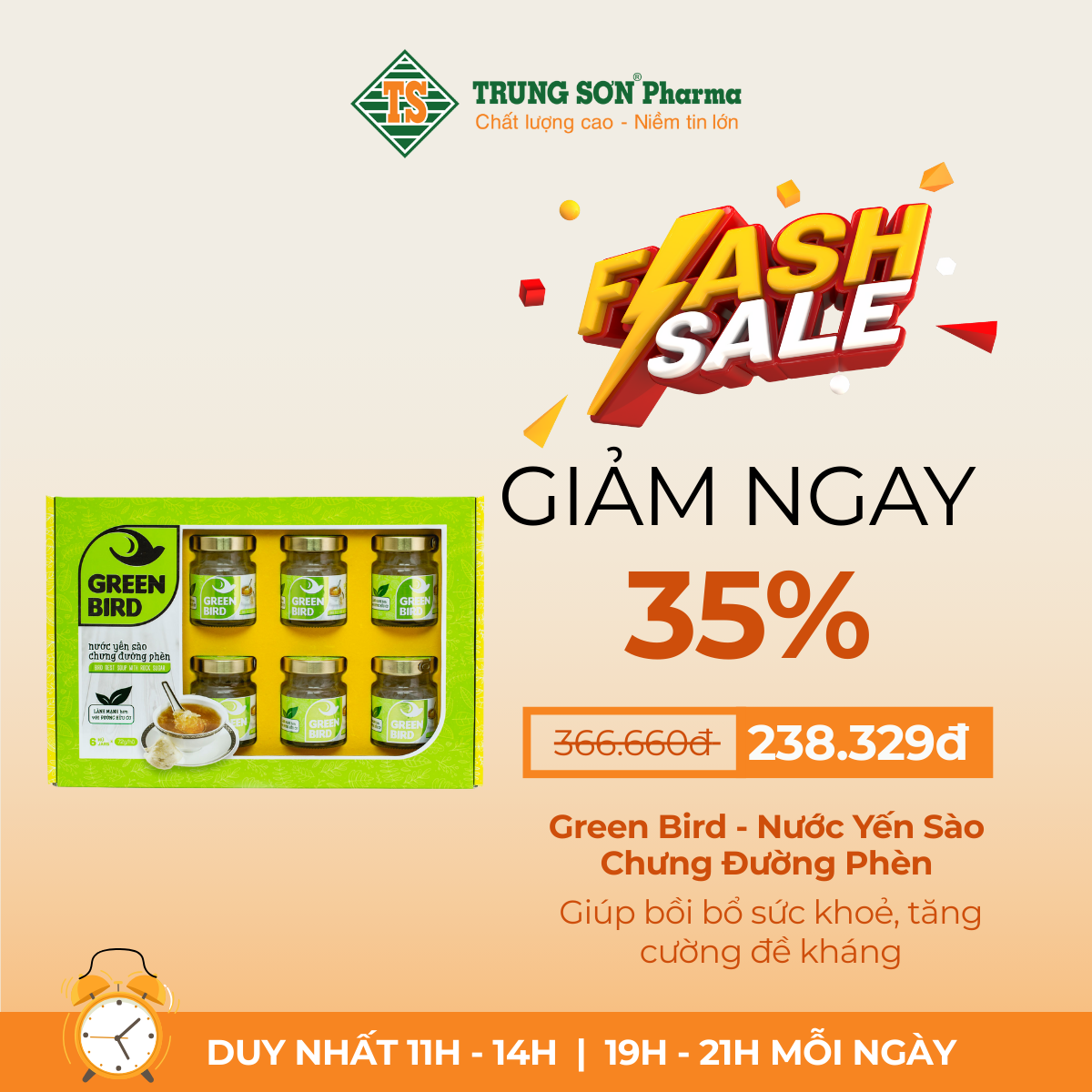 Green Bird - Nước Yến Sào Chưng Đường Phèn Hộp x 06 hũ