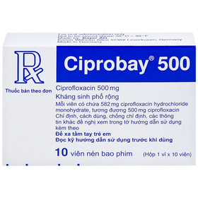 Thuốc Ciprobay 500 trị nhiễm khuẩn (1 vỉ x 10 viên)