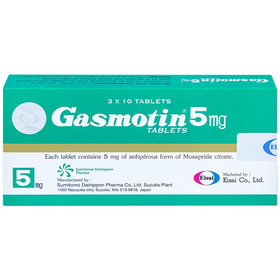 Thuốc Gasmotin 5mg trị triệu chứng dạ dày, ruột (3 vỉ x 10 viên)