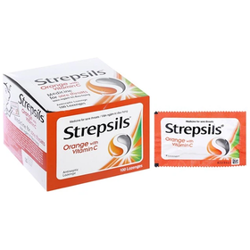 Viên ngậm Strepsils Orange With Vitamin C giảm đau họng (50 gói x 2 viên)