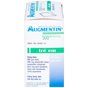 Thuốc Augmentin 500mg/62,5mg điều trị ngắn hạn các nhiễm khuẩn (12 gói)