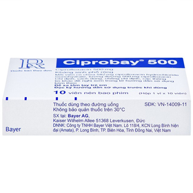 Thuốc Ciprobay 500 trị nhiễm khuẩn (1 vỉ x 10 viên)