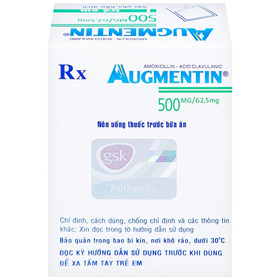 Thuốc Augmentin 500mg/62,5mg điều trị ngắn hạn các nhiễm khuẩn (12 gói)