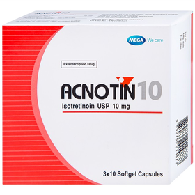 Thuốc Acnotin 10mg điều trị mụn trứng cá toàn thân (3 vỉ x 10 viên)