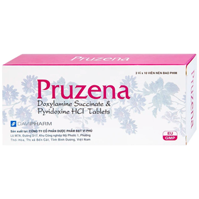 Thuốc Pruzena 10mg Davipharm điều trị buồn nôn và nôn mửa trong thai kỳ (3 vỉ x 10 viên)