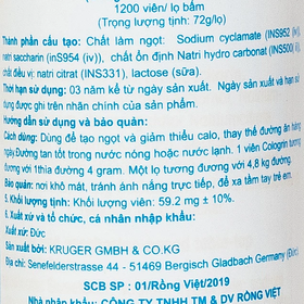 Đường ăn kiêng Cologrin cho người ăn kiêng, tiểu đường (1200 viên)
