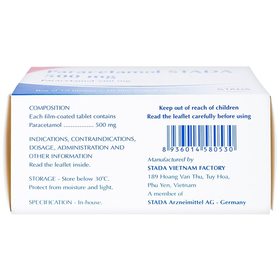 Thuốc Paracetamol Stada 500mg hỗ trợ giảm đau và hạ sốt (10 vỉ x 10 viên)