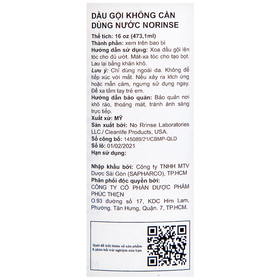Dầu Gội Khô Không Dùng Nước No Rinse 8 Oz (236 ML)
