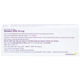 Thuốc Betaloc Zok 25mg điều trị tăng huyết áp, tim mạch (14 viên)