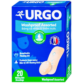 Băng cá nhân ít thấm nước Urgo Washproof Assorted bảo vệ vết thương khỏi nước (20 miếng)