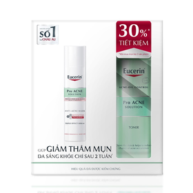 Combo Eucerin Poreless Solution Pore Minimizer Serum 30ml + Eucerin Pro Acne Cleansing Gel 200ml giúp thu nhỏ lỗ chân lông và giảm mụn.