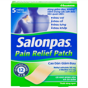 Cao dán Salonpas Pain Relief Patch giúp giảm đau, kháng viêm (5 miếng)
