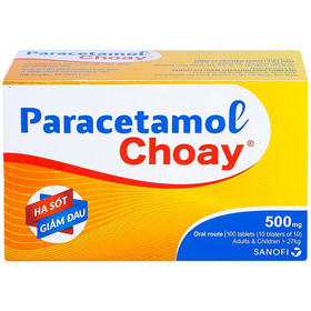Thuốc Paracetamol Choay 500mg Sanofi hỗ trợ giảm đau, hạ sốt (10 vỉ x 10 viên)