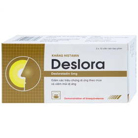 Thuốc Deslora 5mg Pymepharco hỗ trợ điều trị viêm mũi dị ứng, mày đay (3 vỉ x 10 viên)