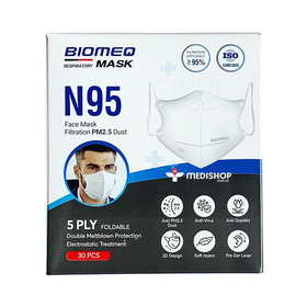 Khẩu trang y tế N95 Biomeq ngăn ngừa vi khuẩn, bụi bẩn và các bệnh lây qua đường hô hấp (Hộp 6 túi x 5 cái)