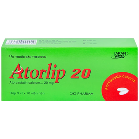 Thuốc Atorlip 20mg DHG giảm cholesterol trong máu (3 vỉ x 10 viên)
