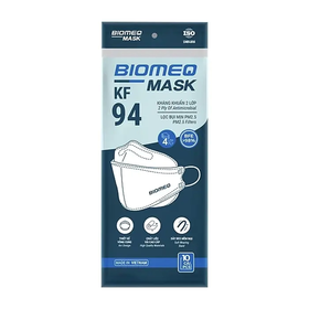 Khẩu trang KF94 Biomeq 4 lớp màu trắng bảo vệ đường hô hấp, tránh khói bụi (Hộp 10 cái)