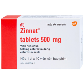 Thuốc Zinnat 500mg điều trị nhiễm khuẩn do các vi khuẩn nhạy cảm (1 vỉ x 10 viên)