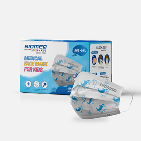 Khẩu trang y tế 4 lớp kháng khuẩn Biomeq Baby ngăn giọt bắn, khí thải, bụi mịn an toàn cho bé (hộp 50 cái)