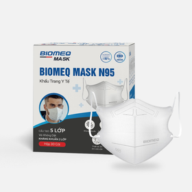 Khẩu trang y tế N95 Biomeq ngăn ngừa vi khuẩn, bụi bẩn và các bệnh lây qua đường hô hấp (Hộp 6 túi x 5 cái)