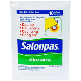 Cao dán Salonpas Hisamitsu hỗ trợ giảm đau, kháng viêm (Hộp lớn 10 miếng x 24 bao)