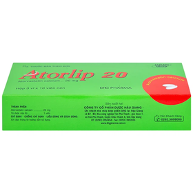 Thuốc Atorlip 20mg DHG giảm cholesterol trong máu (3 vỉ x 10 viên)