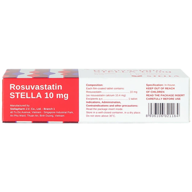 Thuốc Rosuvastatin STELLA 10mg điều trị tăng cholesterol máu (3 vỉ x 10 viên)