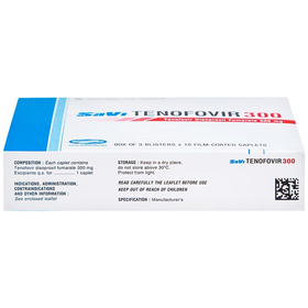 Thuốc Savi Tenofovir 300mg hỗ trợ điều trị HIV, viêm gan B (3 vỉ x 10 viên)