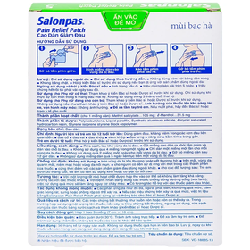 Cao dán Salonpas Pain Relief Patch giúp giảm đau, kháng viêm (5 miếng)