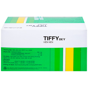 Thuốc Tiffy Dey điều trị cảm cúm, nghẹt mũi, sổ mũi (Hộp 25 vỉ x 4 viên)
