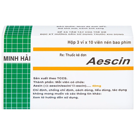 Thuốc Aescin 40mg Minh Hải hỗ trợ điều trị thiểu năng tĩnh mạch mãn tính (30 viên)